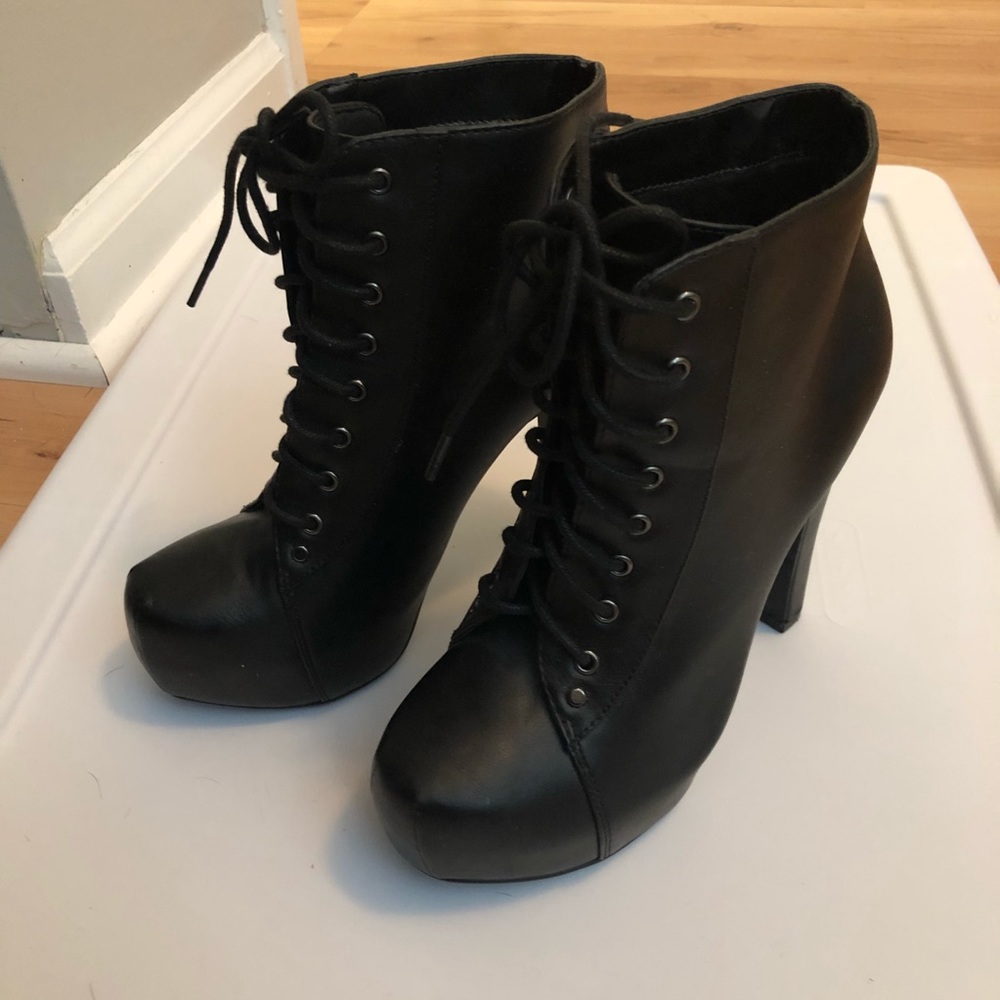 Black lace up booties